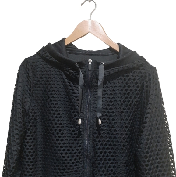 ACX Active Women's Jacket Black Hooded Full-Zip Mesh Overlay Size Large - Picture 2 of 5